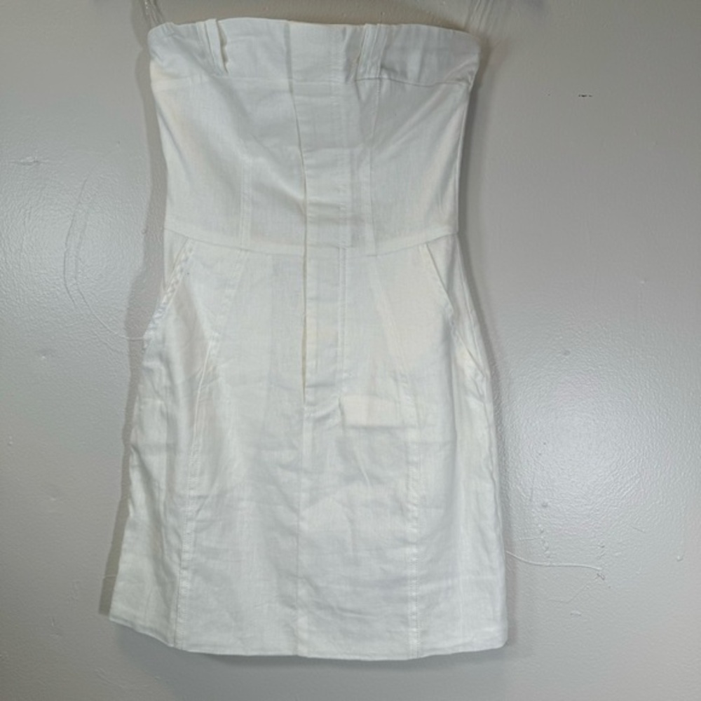 Oh Polly white linen cotton dress mini sleeveless pockets sz2 XS SP237
